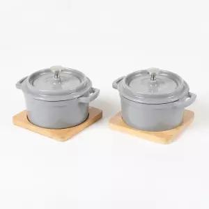 뚜껑이 270ml/9.3/.08컵인 호웍 에나멜 주철 미니 네덜란드 오븐 트 소스팬 그 세트 2개