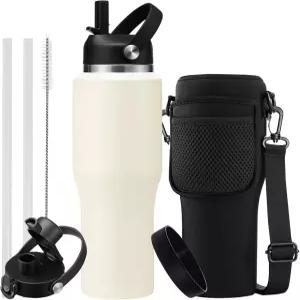 휴대용 케이스가 있는 32/40 OZ 물병 뚜껑과 빨대가 스테인리스 스틸 단열 병 여행용 자동차 컵 홀더에