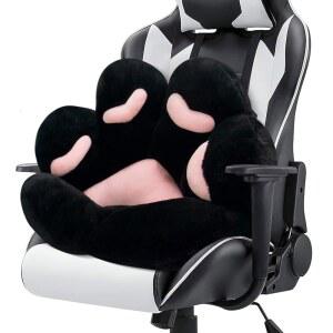 MOONBEEKI 고양이 발바닥 쿠션 의자 편안한 카와이 플러시 시트 쿠션 모양 게으른 베개 게이머 의자용 71.1cm x 61cm(28인치 x 24인치) 아늑한 바닥 귀여운 좌석 카와이 소녀 작업자 선물, 다이닝 룸 침실 장식 블랙