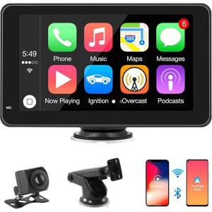 Carplay 차량용 스크린, 17.8cm(7인치) 휴대용 터치 스크린 자동차 스테레오, 무선 카플레이 및 안드로이드 오토, 백업 카메라, 라이브 내비게이션, 블루투스, 미러 링크, TF 카드 포함