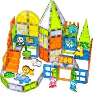마그네틱 타일 20PCS 동물원 동물 자석 세트 3세 이상 를 위한 3D STEM 교육용 빌딩 장난감 소년 및 생일