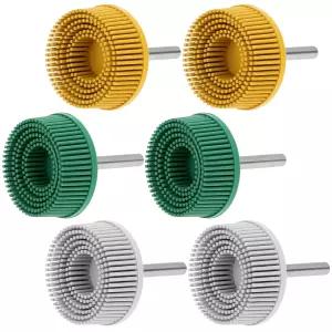 QWORK 2인치 브리스틀 세트 6팩 금속 디버링 블렌딩 및 연마를 위한 섕크 코팅 제거 도구 50/80/20 그릿