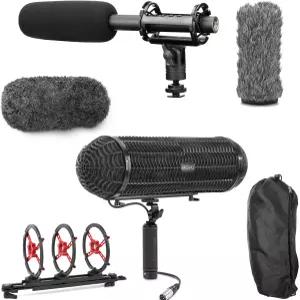 Movo 샷건 블림프 마이크 번들 - 카메라용 강력한 XLR DSLR 액세서리용 비디오 붐 그립 케이블이 있는 프로