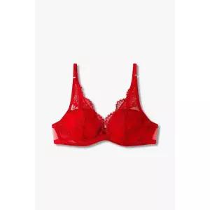 매장정품 EMPORIO ARMANI UNDERWEAR 엠포리오 아르마니 언더웨어 여성 엠브로이더리 메쉬 패디드 브라_레드