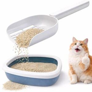 고양이 배변 스쿠퍼 클리닝 삽, 플라스틱 캔디 컬러 삽, 인체 공학적 반려동물 청소 도구, 배변 상자 스쿠퍼, 대형 고양이 배변 스쿱(화이트)