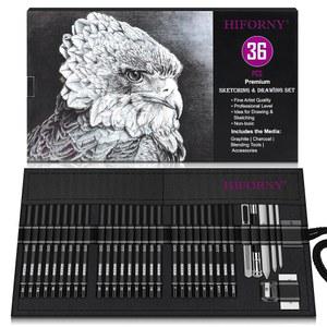HIFORNY 36피스 스케치 드로잉 연필 세트, 스케치 연필 아트 용품, 흑연, , 블렌딩 도구, 액세서리, 캔버스 롤업 케이스의 성인 아티스트를 위한 드로잉 키트
