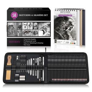 HIFORNY 58피스 드로잉 키트 스케치 연필 세트, 스케치 연필 미술 용품, 3색 스케치북, 흑연, , 블렌딩 도구, 성인 아티스트를 위한 드로잉 연필 포함