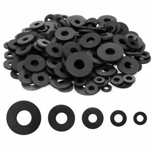 200 PCS 블랙 고무 개스킷, 10/12/16/20/25MM 흡수 수도꼭지 패드 플랫 진동 샤워 호스 가든 볼트 모음 와셔 / 헤드 나사 배관 키트
