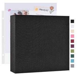 Mublalbum 30.5 x 30.5cm(12 x 12인치) 대형 3링 DIY 스크랩북 사진 앨범, 플라스틱 슬리브 40개, 80페이지 리넨 커버 폴더 바인더, 여행, 결혼식, 커플, 기념일 및 DIY 프로젝트용(블랙)