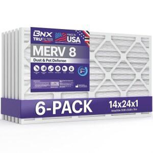 BNX TRUFILTER 14X24X1 공기 필터 MERV 8 (6팩) - 먼지 애완동물 곰팡이 꽃가루 MPR 600 U2013 700 및 FPR 5용 미국산 먼지 애완동물 방어 에어컨 HVAC AC 용광로 제조