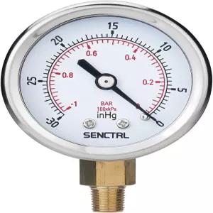 SENCTRL 30인치 진공 압력 게이지 2인치 다이얼 /8 NPT 하부 마운트 방수 스테인리스 스틸 케이스 튜브