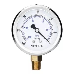 SENCTRL 30인치 Hg 진공 실리콘 액체 충전 저압 게이지 25인치 다이얼 크기 4인치 NPT 하부 마운트