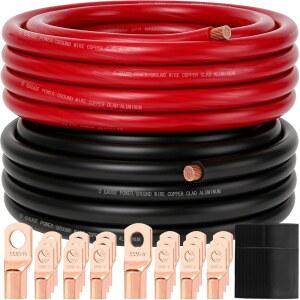 DLRONWEY 0 게이지 와이어 40FT 1/0 AWG 배터리 케이블 구리 클래드 알루미늄 앰프 배선 키트 20개의 PCS 순수 러그 및 자동차 오디오 앰프용 열수축 튜브 인버터 RV 해양 태양광 윈치