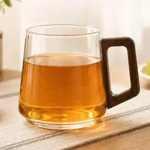 손잡이유리컵 내열 500ML 2P 나무손잡이 쥬스컵 투명머그