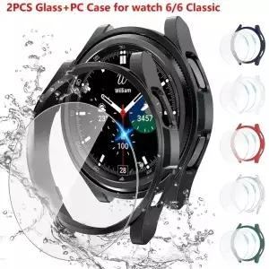 2PCS 유리 케이스 삼성 시계 6 클래식 4m 47mm 방수 PC 범퍼 커버 화면 보호기 Watch6