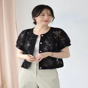 [웬디즈갤러리]플라워 자수 반팔 자켓 여름 시스루 아우터 VJK111