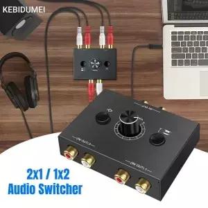 양방향 오디오 스위처 2X1/1X2 RCA 스테레오 분배기 무음 버튼 L/R 스위치BiDictional Audio Switr 2 X 1/1