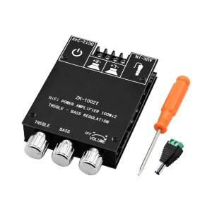 트레블 및 베이스 컨트롤이 있는 ZK-1002T 100W+100W 블루투스 앰프 보드 2.0채널 스테레오 오디오 미니 파워 TPA3116D2 칩 DC 9-24V DIY 무선 스피커용 BT AUX 입력