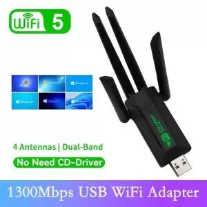 1300Mbps USB3.0 WiFi 어댑터 5 이더넷 네트워크 카드 듀얼 밴드 5G 2.4G 동글 PC 노트북 수신기 AC1300