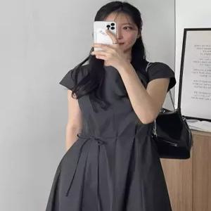 여성용 반팔 롱원피스 여름 A라인 하객룩 플레어