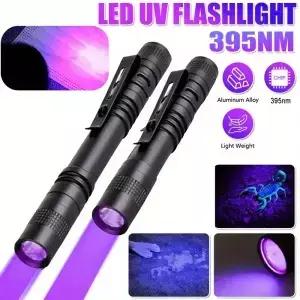 395nm UV 펜 플래시라이트 클립이 있는 블랙라이트 휴대용 탐지기 호텔/애완동물 소변/침대 벌레/캠핑용