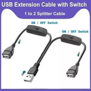 1 남성용 USB 케이블에서 2 여성용 변환 두 온/오프 스위치 50cm 전원 연장 코드 5V 분배기 충전