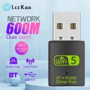 2 in 1 USB WiFi 블루투스 어댑터 600Mbps 듀얼 밴드 2.4G 5GHz 5 네트워크 무선 Wlan 수신기 동글