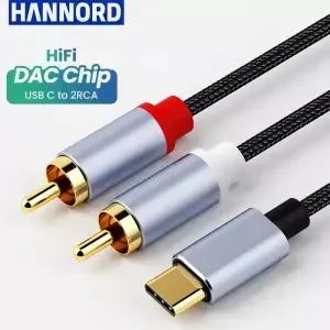 Hannord USB C2 RCA 오디오 케이블 어댑터 유형CRCA 잭 Y 분배기 홈 시어터 용 AUX 코드 DVD TV 스피커