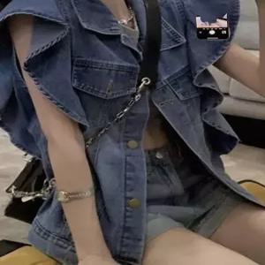 여성 청조끼 여름 데님 재킷 빅카라 조끼 민소매