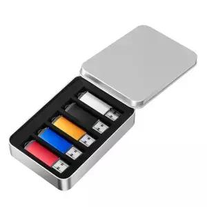 5개입 USB 플래시 드라이브 128GB 메탈 박스 펜 블루 레드 퍼플 블랙 메모리 스틱