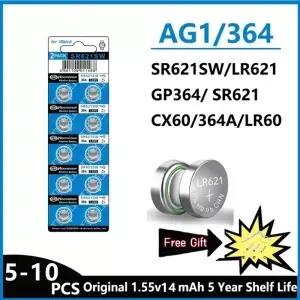 510개 AG1 LR621 364 V364 164 531 SR621 SR621SW CX60 1.55V 알카라인 배터리 시계 자동차 키 리모컨 버튼