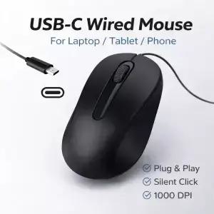 USB C 유선 마우스 무소음 클릭 1000DPI 타입C 노트북/태블릿/휴대폰용 Mac/Windows/Android 플러그 앤