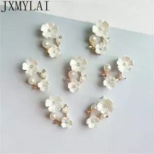 패션 금속 합금 모조 진주 꽃 커넥터 주얼리 제작용 참 1.7x2cm 10 개