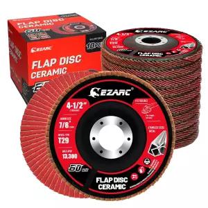 EZARC 세라믹 플랩 60 그릿 4 1/2 x 7/8 인치 샌딩 스테인리스 스틸 비철 금속 주철 판금 10 팩용 타입 29