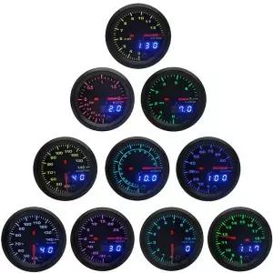 2 52mm 7 색 LED 듀얼 디스플레이 부스트/물 온도 압력/볼트/공기 비율/EGT/타코미터 자동차 게 포드