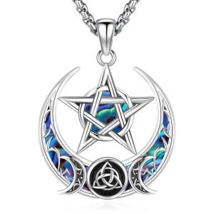 LOVE 펜타그램 목걸이 스털링 실버 트리플 문 여신 / 셀틱 매듭 마녀 Ankh Sun and Moon Hecate Lilith Santa Muerte Tetramagramaton 펜던트 이교도 위칸 매직 이집트 부적 여성 남성 주얼리