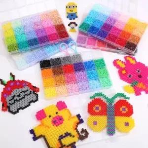 2.6mm 퓨즈 비즈 키트 24색 12000개 박스 세트 미니 멜팅 언 도구 재료 팩 DIY 키체인 공예용