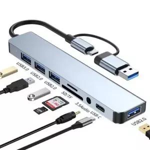8in1 USB C 타입 허브 도킹 스테이션 3.5mm 오디오 잭 어댑터 SD 카드 리더 노트북 태블릿 폰 컨버터