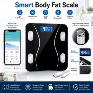 블루투스 체 측정기 충전식 디지털 체중계 고정밀 스마트 체성분 분석기 LCD 디스플레이 400lb