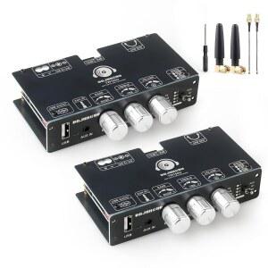 100W 모노 블루투스 5.3 앰프 보드 TPA3116D2 디지털 파워 모듈 TWS 무선 페어링 지원 AUX / USB 입력 와이드 전압 입력 DC 12-24V DIY 스피커(2PCS TW100U)