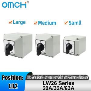 OMCH 1피스 LW26 시리즈 3단계 범용 로터리 스위치 IP65 방수 케이스 20A/32A/63A 1/2/3/4폴