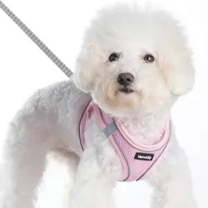 반짝이는 강아지 하네스 소형 및 목줄 세트 핑크 XXS 부드러운 반사 조끼 스텝 인 통기성 메쉬 애완동물