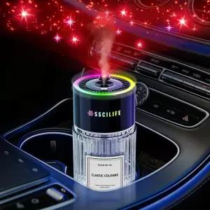 SSCILIFE 스마트 자동차 방향제 오토 온/오프 4가지 미스트 모드 120ml 충전식 RGB 음악 동기화 조명 별빛