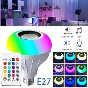 12W E27 RGB 컬러풀 뮤직 리모컨 LED 전구 스마트 라이트 블루투스 램프 가능 홈 파티용