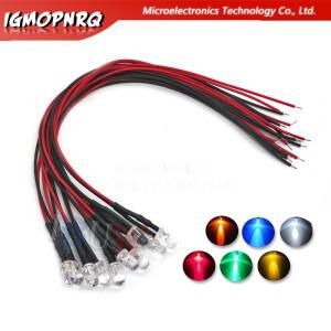 10PCS DC 3V 6V 12V 24V 사전 유선 3mm 5mm LED 조명 램프 전구 사전 배선 방출 다이오드 투명 노란색 파란