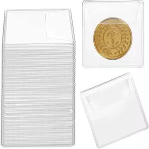 50Pcs 싱글 포켓 코인 슬리브 2.1 x 인치 플립 클리어 프로텍터 보관용 소형 파우치 지폐 수집기용 개별