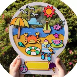 5인용 여름 색칠도안 스티커 해변 바닷가꾸미기 대형 초등교구 색칠하기도안 DIY