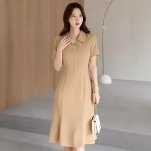 ~XXL까지 레쿠스 오픈카라 진주버튼 플레어 원피스 여름 하객룩 오피스룩 모임룩 격식룩 빅사이즈1331930