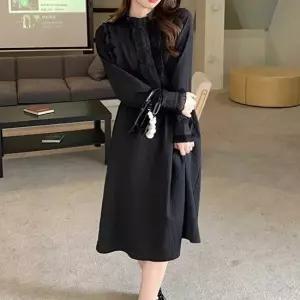 편한원피스 플리츠 프릴 원피스 세로 스트라이프 허리밴딩
