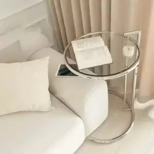 북유럽 C 자형 커피 테이블 스테인레스 스틸 유리 트 소파 코너 엔드 조정 가능한 데스크 거실 가구